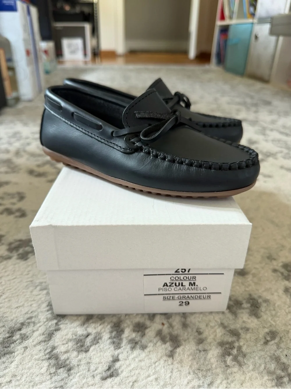 Children's navy Moccasin Loafers with Bow Accent